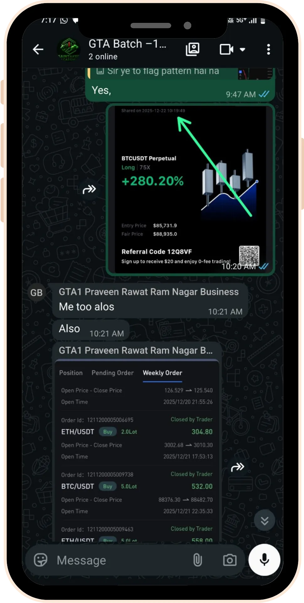 Share market beginner success review screenshot with trading profits