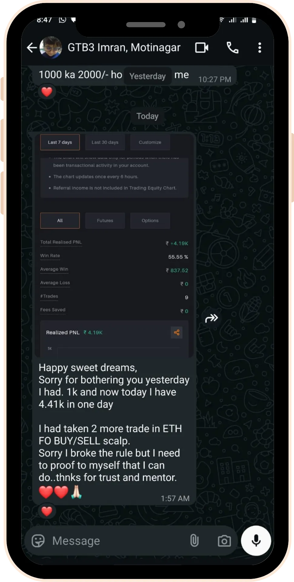 Beginner stock market student review and trading learning feedback screenshot