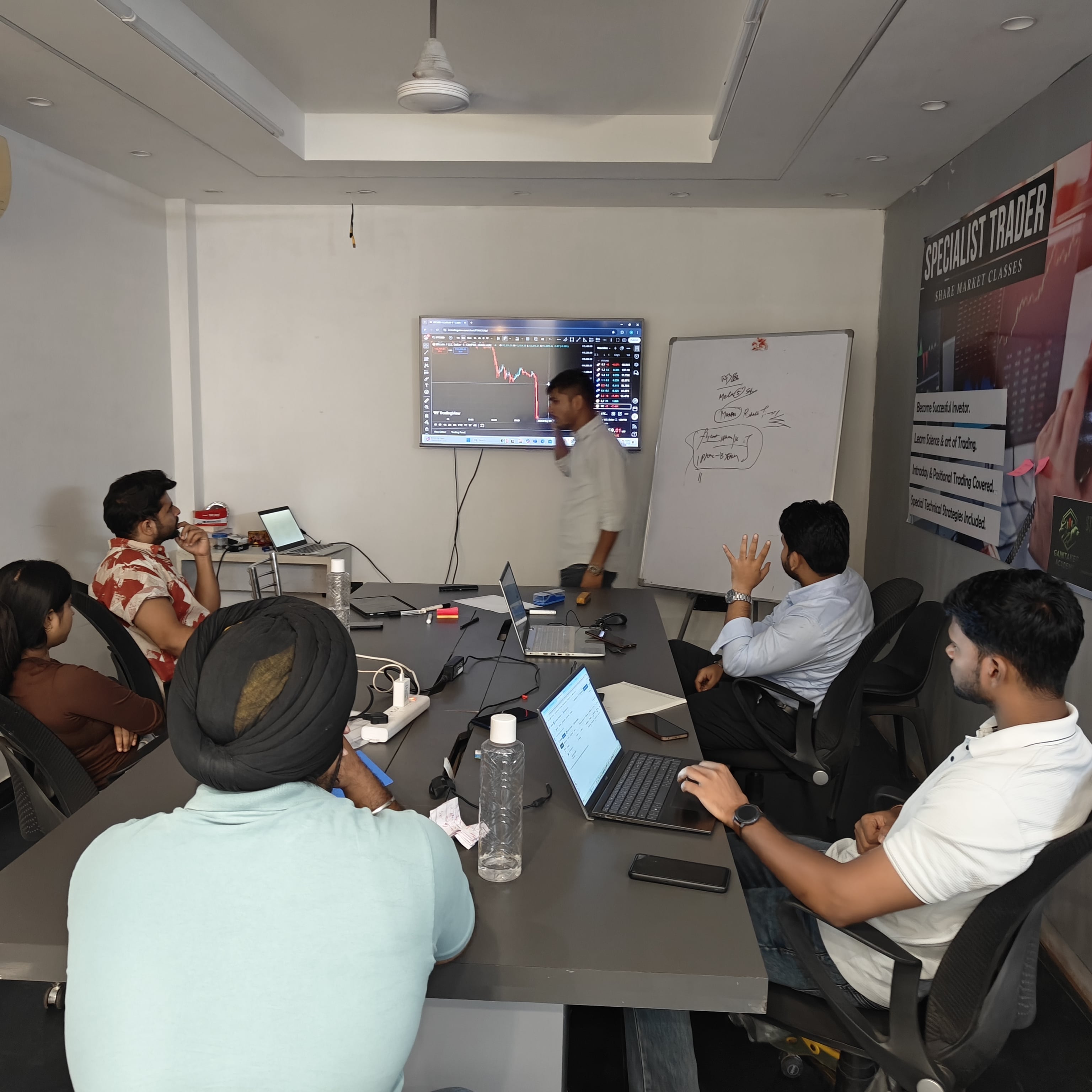 Stock market classroom setup at Gain Taker Academy